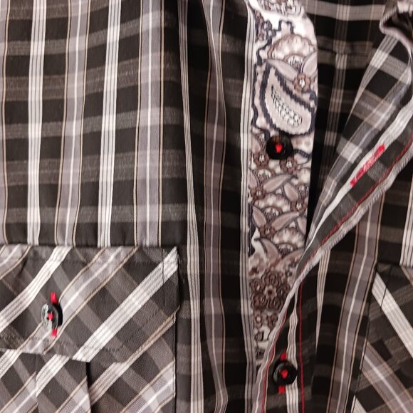 DN Di Nero Men's Long Sleeve Shirt Size XL Embellished Black Plaid Paisley READ - Picture 5 of 12